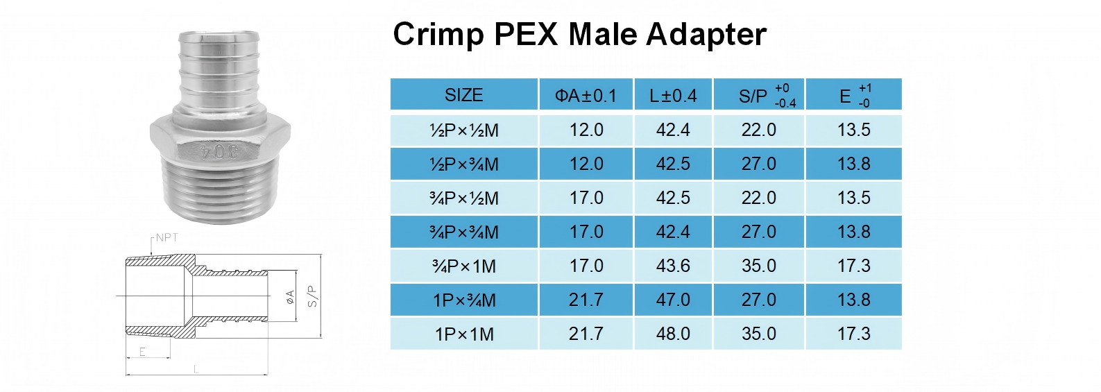PEX Crimp Adapter Male
