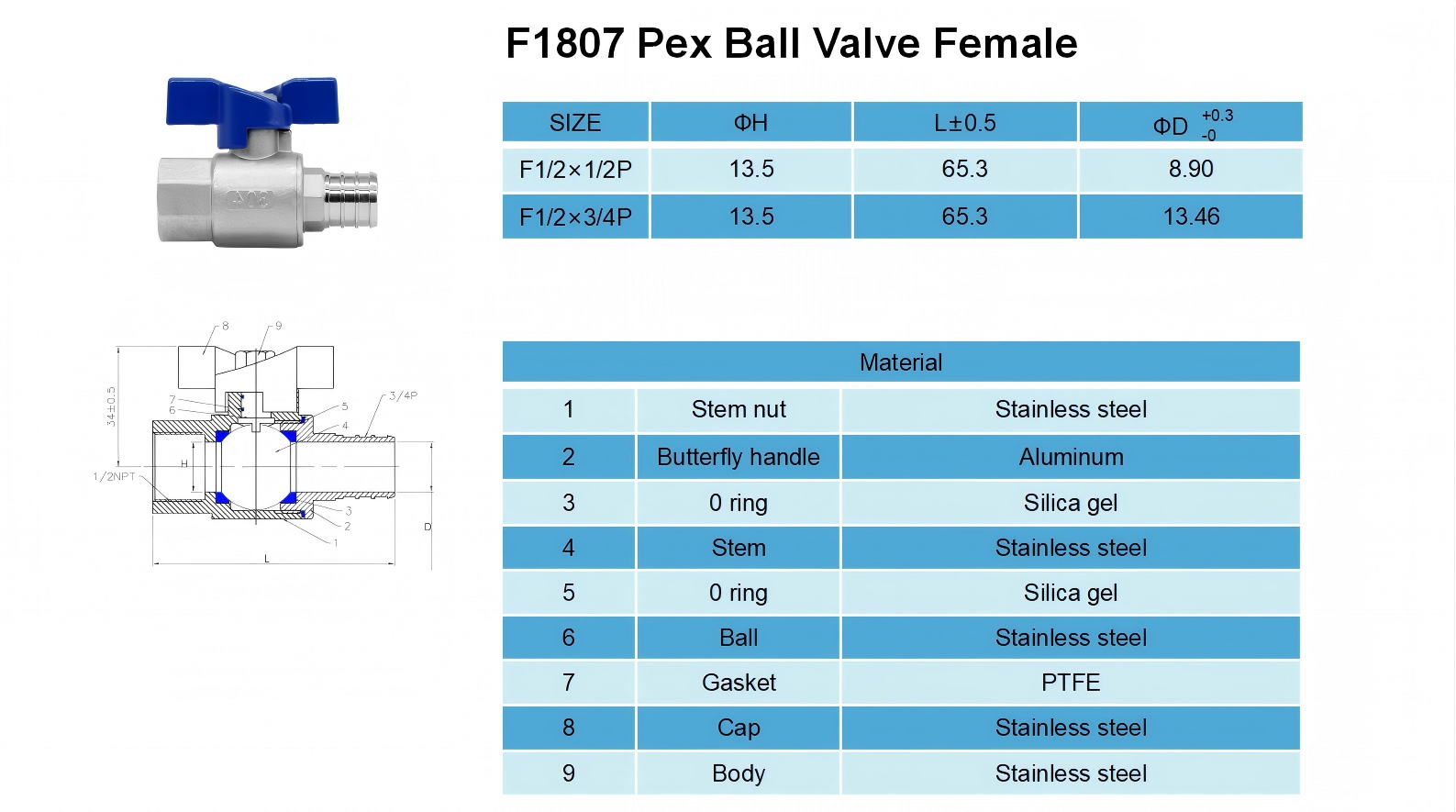 Pex Ball Valve Female Thread