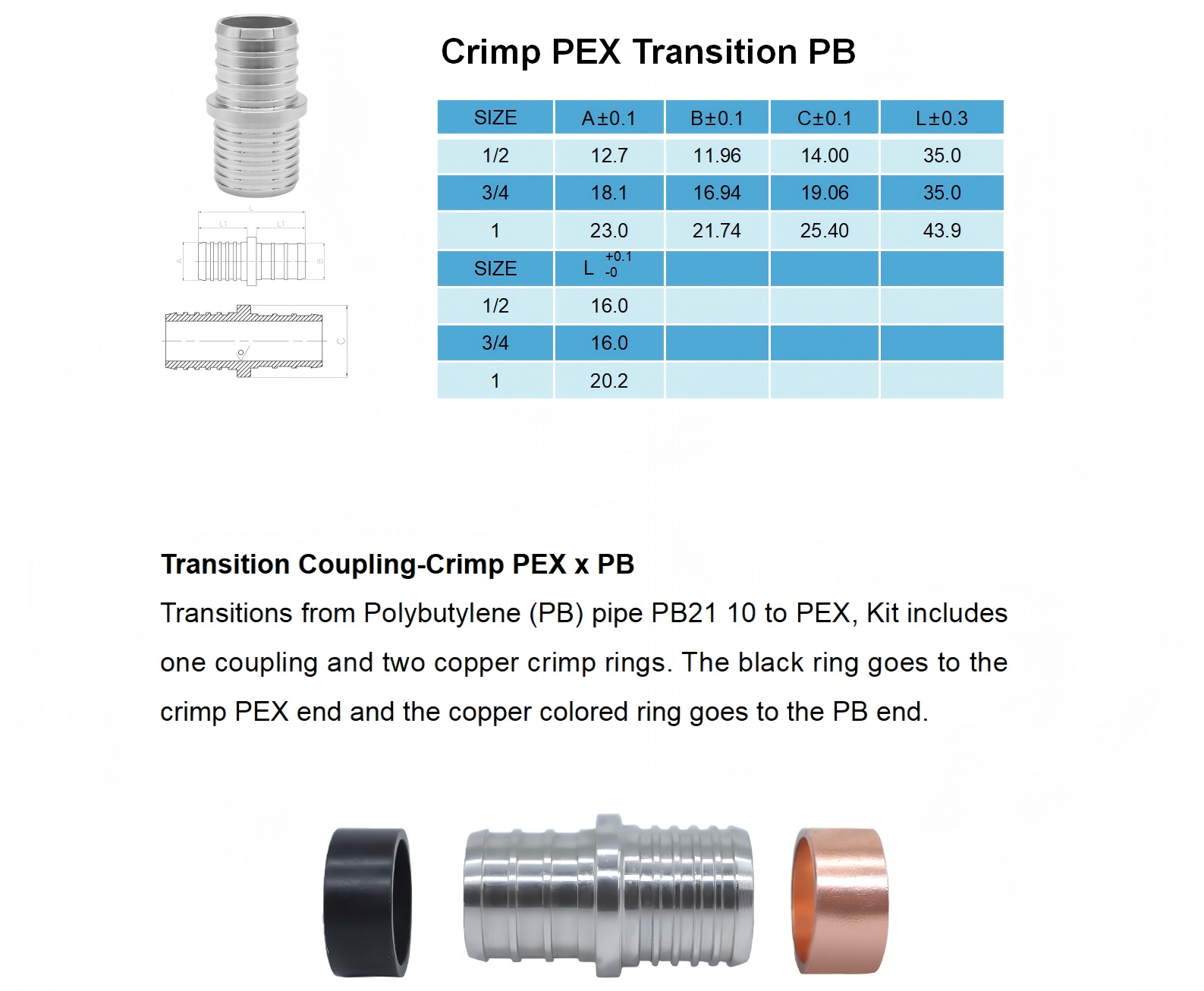 PEX Crimp Coupling PB Transition