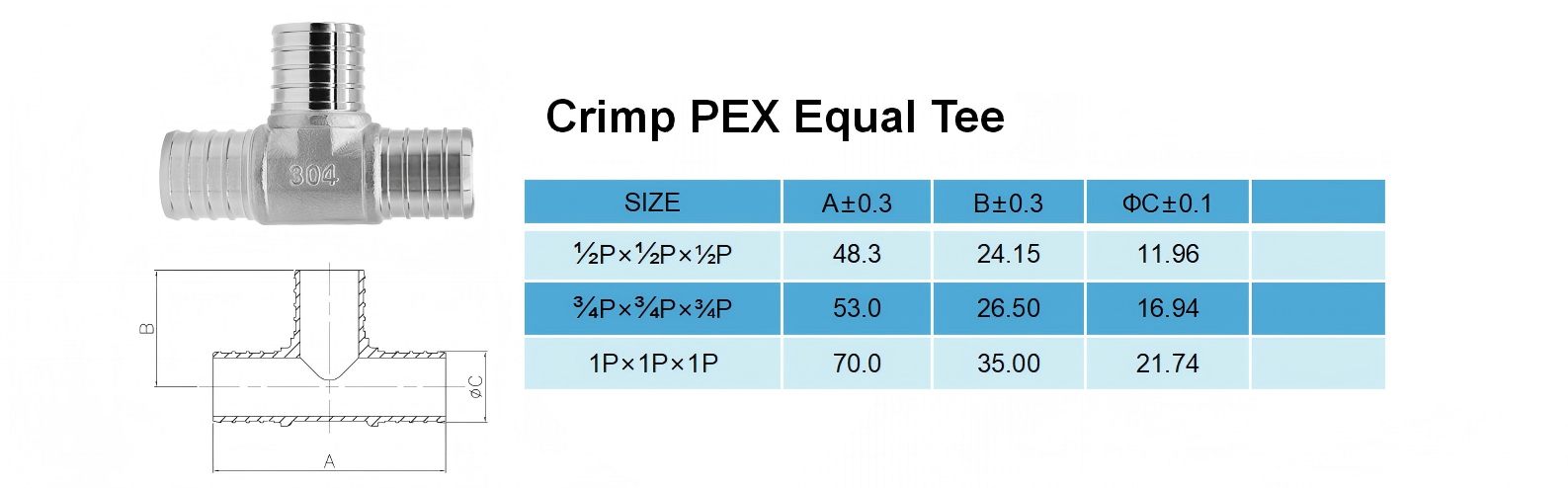 PEX Crimp Tee Equal