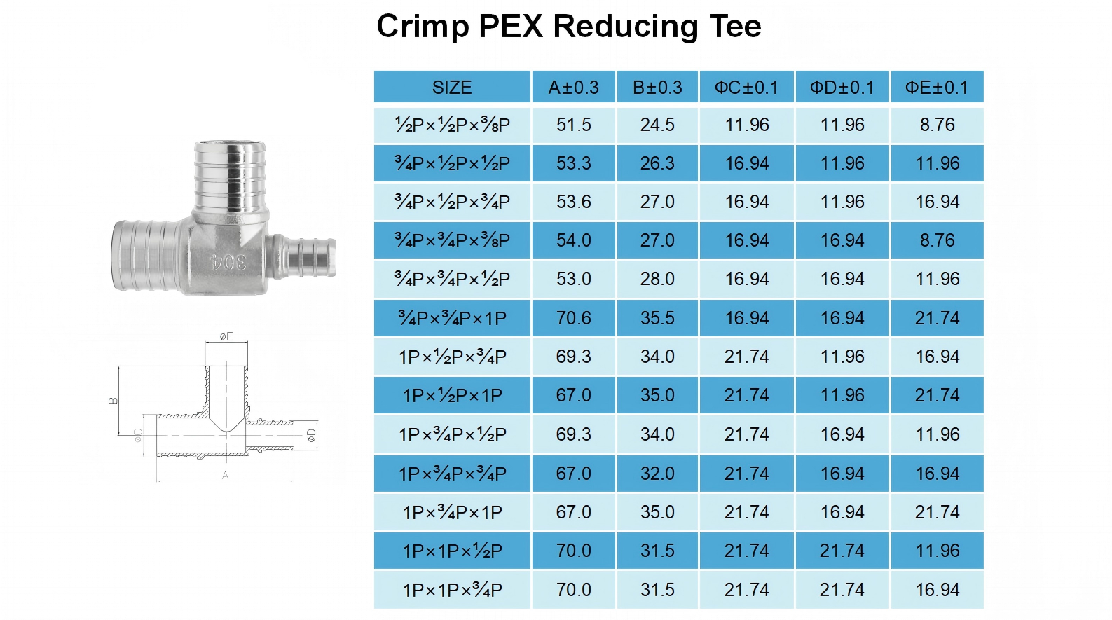 PEX Reducing Crimp Tee