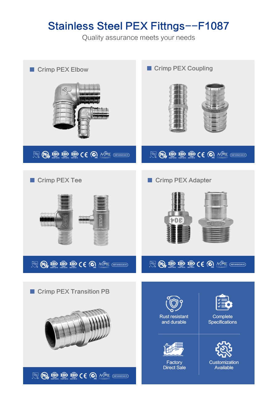 Stainless Steel PEX Fittngs--F1087